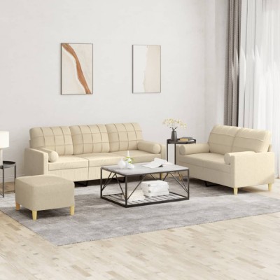 vidaXL Set de canapele cu perne, 3 piese, crem, textil 3201332 foto