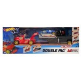 Camion Hot Wheels RC 2 in 1 - Masina de curse albastra si camion cu remorca, 36 cm