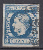 ROMANIA 1869 LP 26 CAROL I CU FAVORITI VALOAREA 10 BANI ALBASTRU STAMPILAT