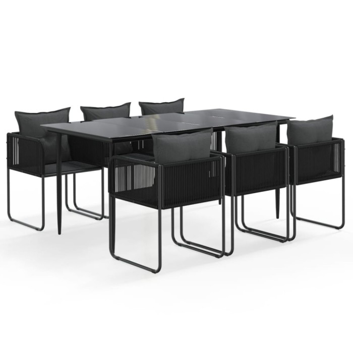 Set de servit masa pentru gradina, 7 piese, negru