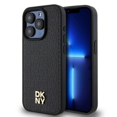 Husa piele iPhone 15 Pro DKNY Leather Pattern Monogram Metal Logo MagSafe, negru, DKHMP15LPSHRPSK foto