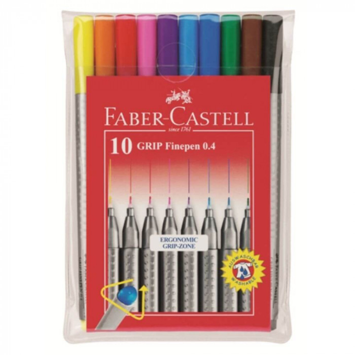Set 10 Pix Linere Faber-Castell Grip, 0.4 mm, Pix Liner Faber-Castell 0.4 mm, Set Linere Faber-Castell, Faber-Castell Linere 0.4 mm Set, Set Pixuri Co