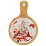Platou Craciun lemn ceramica multicolora cm 12 x 18 H