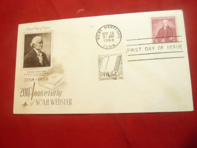 Plic FDC -Personalitati- 200 Ani Noah Webster -lingvist 1958 SUA foto