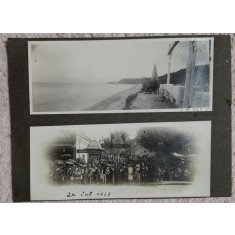 Doua fotografii lipite pe carton, 1927. O fotografie de la parada si una din excursie, la malul apei