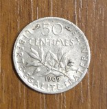 50 centimes 1909, Franța, argint