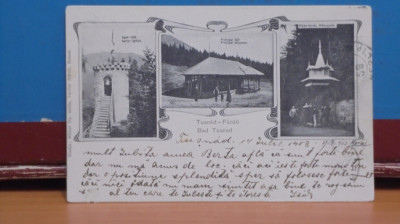 ROM - BAILE TUSNAD - 3 VEDERI DIN STATIUNE - 1903 - CIRCULATA - foto