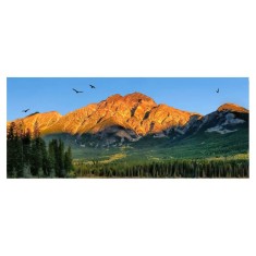 Tablou Feng Shui cu munte auriu si pasari