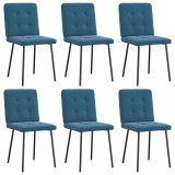 Set 6 Scaune Sufragerie Gossi, Catifea Albastra, 45x54x83 cm, Metal/Lemn, Confortabile, Living/Bucatarie, Max 110 kg