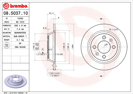 BREMBO 08.5037.10 PRIME LINE Disc frana