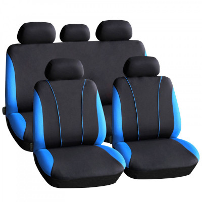 Set de huse pentru scaune auto - albastru / negru - 9 bucăți - HSA001 foto