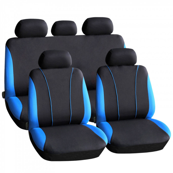 Set de huse pentru scaune auto - albastru / negru - 9 bucăți - HSA001