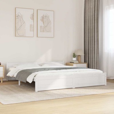 vidaXL Cadru de pat Super King, alb, 180x200 cm, lemn masiv 815060 foto