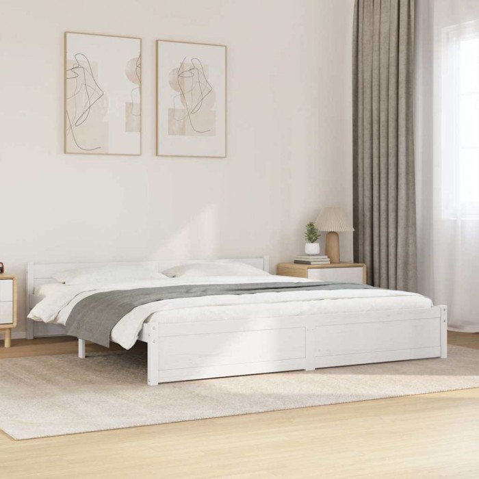 vidaXL Cadru de pat Super King, alb, 180x200 cm, lemn masiv 815060