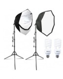 Cumpara ieftin Kit de 2 softboxuri octagonale, 2 trepiezi reglabili 200 cm, 2 becuri 45W