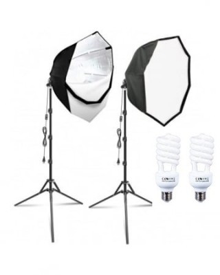 Kit de 2 softboxuri octagonale, 2 trepiezi reglabili 200 cm, 2 becuri 45W foto