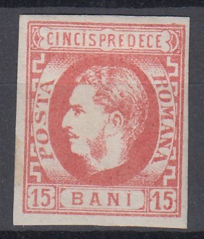 ROMANIA 1869 LP 27 REGELE CAROL I CU FAVORITI 15 BANI ROSU GUMA ORIGINALA T1 SARNIERA foto