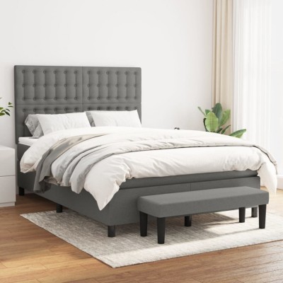 vidaXL Pat box spring cu saltea, gri &amp;icirc;nchis, 140x200 cm, textil 3136918 foto