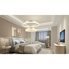 Lustra LED Minimalist Ring, 100W, 2 inele, 50+30cm, alb, telecomanda, lumina rece/calda/neutra, intensitate reglabila