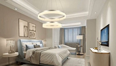Lustra LED Minimalist Ring, 100W, 2 inele, 50+30cm, alb, telecomanda, lumina rece/calda/neutra, intensitate reglabila foto