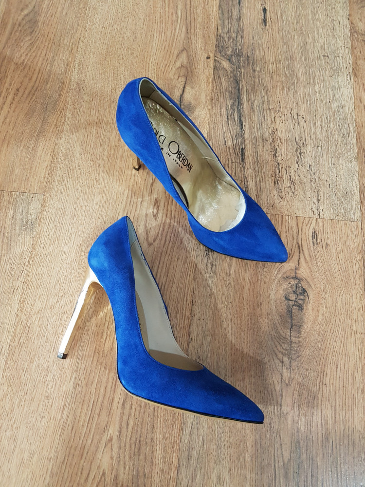 LICHIDARE STOC! Superbi pantofi stiletto piele intoarsa albastru electric  38/39 | Okazii.ro