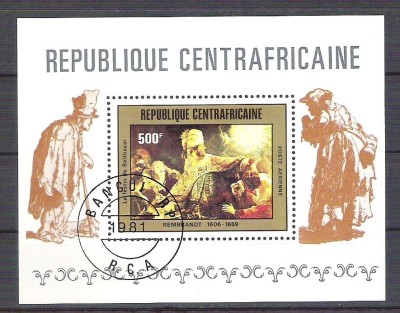 Central African Republic 1981 Painting, Rembrandt, perf. sheet, used O.009 foto