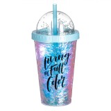 Pahar Plastic, "Living in Full Color", Capac Roz Albastru, Capacitate 0,45L