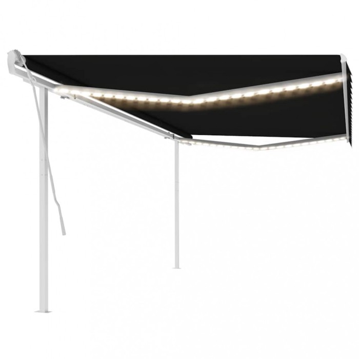 vidaXL Copertină retractabilă manual, cu LED, antracit, 5x3 m 3069984