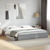 VidaXL Cadru de pat cu sertare gri sonoma 200x200 cm lemn prelucrat