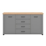 Comoda dormitor Valencia 3K4F, cu 2 usi + 4 sertare, stejar artisan + gri grafit + folie mata gri, 161.2 x 41 x 85.7 cm, 2C