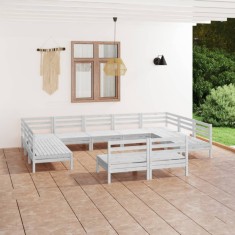 vidaXL Set mobilier gradina, 11 piese, alb, lemn masiv pin foto