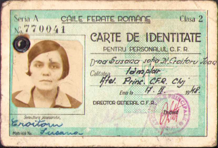 A62 Carte de identitate CFR, 1948, Cluj