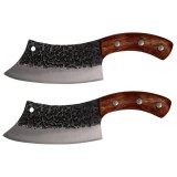 Cumpara ieftin Set doua cutite macelarie DEPOX&reg;, lucrate manual, Destiny Cooking, 26 cm, otel inoxidabil, maner lemn, husa piele