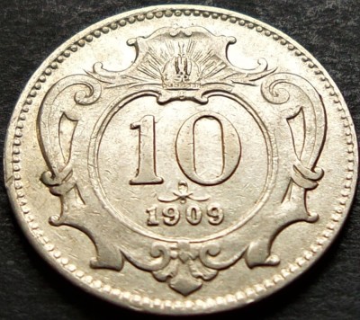 Moneda istorica 10 FHELLER - AUSTRO-UNGARIA / AUSTRIA, anul 1909 * cod 2341 foto
