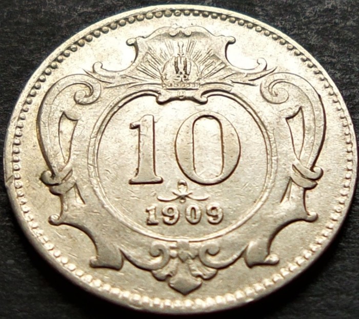 Moneda istorica 10 FHELLER - AUSTRO-UNGARIA / AUSTRIA, anul 1909 * cod 2341