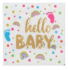 Servetele de Masa pentru Petrecerea Bebelusului Baby Shower Albe cu Folie Aurie Hello Baby 33x33cm -