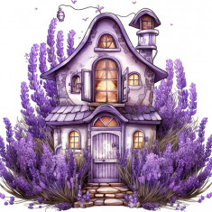 Sticker decorativ, Casa cu Lavanda, Mov, 62 cm, 1361STK-7