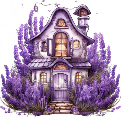 Sticker decorativ, Casa cu Lavanda, Mov, 62 cm, 1361STK-7 foto