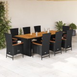 vidaXL Set mobilier de grădină cu perne, 9 piese, negru, poliratan 3277524