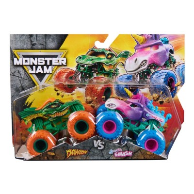 MONSTER JAM SET 2 MASINUTE METALICE DRAGON SI SPARKLE SMASH SCARA 1 LA 64 foto