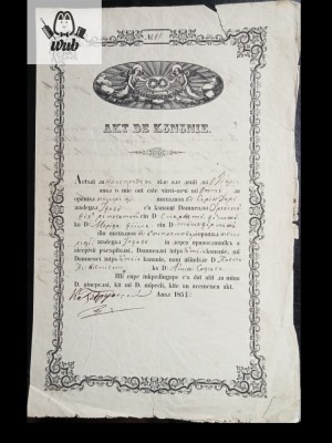 Act de cununie Bucuresti 1858 foto