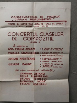 bnk div Afis Conservatorul Ciprian Porumbescu - 1983 foto
