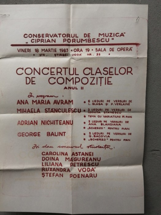 bnk div Afis Conservatorul Ciprian Porumbescu - 1983