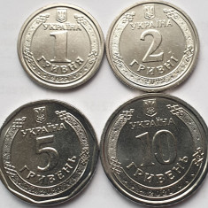 Set 4 monede 1, 2, 5, 10 Hryven / Grivne 2021,2022 Ucraina, unc