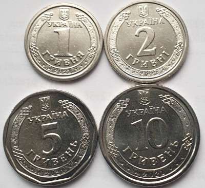 Set 4 monede 1, 2, 5, 10 Hryven / Grivne 2021,2022 Ucraina, unc foto