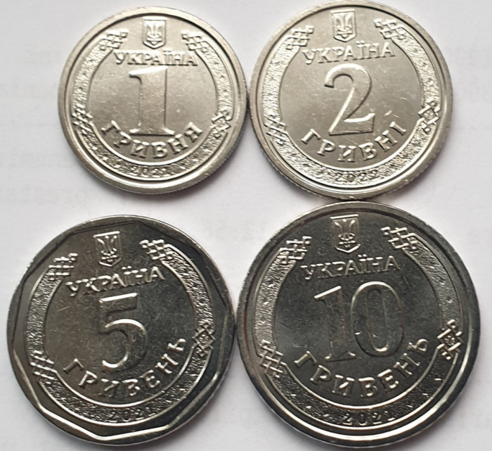 Set 4 monede 1, 2, 5, 10 Hryven / Grivne 2021,2022 Ucraina, unc