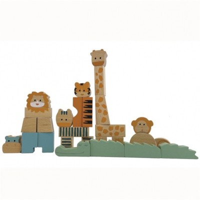 Cuburi din lemn natur animalele junglei Egmont Toys 27 piese foto