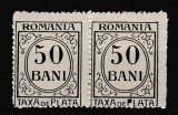 ROMANIA 1920/1922 TAXE DE PLATA INSCRIPTIA ROMANIA HARTIE ALBA FARA FILIGRAN EMISIUNEA a V-a EROARE PERECHE 50 B PUNCT NEGRU IN P DIN PLATA STARE MNH