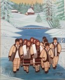 Copii colindatori maramureseni, pictat pe panza 40x50 cm