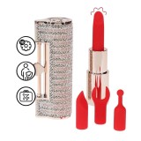 Stimulator clitoris LOVELINE Angel, &icirc;n formă de ruj, design elegant, capete interschimbabile din silicon, 5 funcții de vibrație, culoare roz